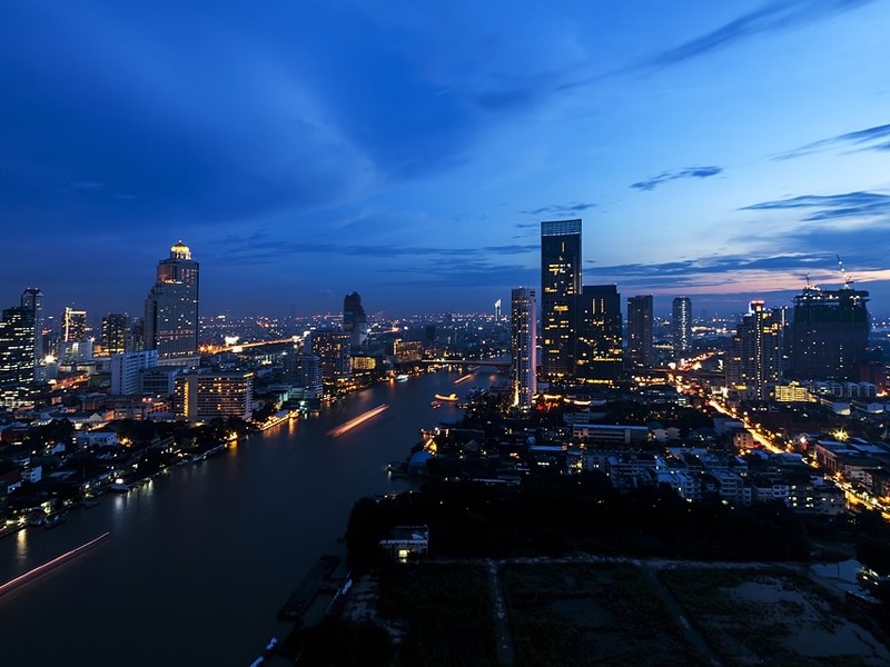Akşam kuş bakışı Bangkok şehri